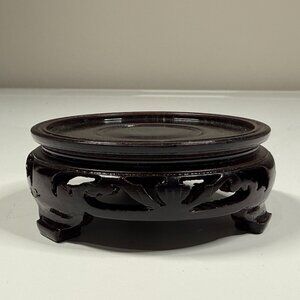 Vintage Oriental Hardwood Display Stand Brown Black #4